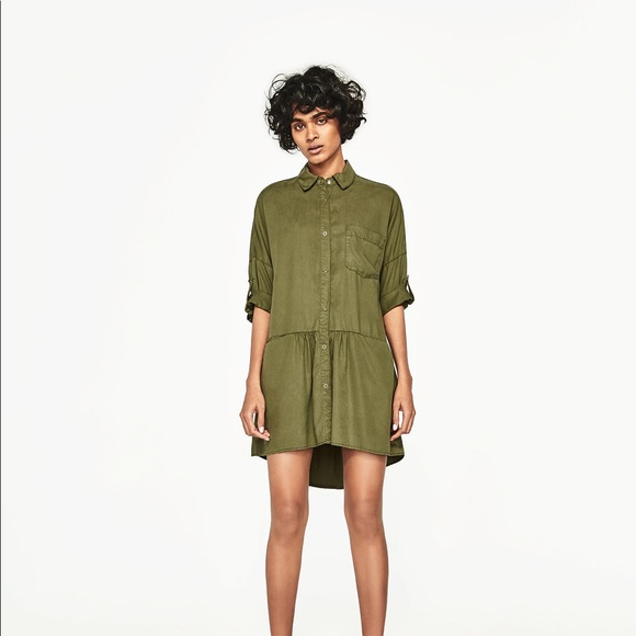 Zara Dresses Nwt Zara Olive Green Oversized Shirt Dress Poshmark